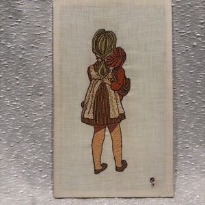 vintage crewel embroidery 1970s  Finished Girl With A Child
